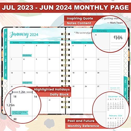 Planner 2023-2024 - Jul. 2023 - Jun. 2024, 6.4" x 8.5" Weekly and Monthly Planner, Academic Planner 2023-2024 Tabs, Thick Paper, Back Pocket, Inspirational Quotes