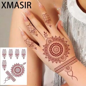 Xmasir 12 Sheets Brown Henna Tattoo Kit, Waterproof Henna Tattoo Stickers for Women Wedding Party Henna Stickers (Brown)