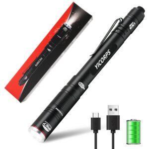 yicorps rechargeable pen light flashlight 300 lumens 3 lighting modes handheld pocket small flashlights with clip, zoomable waterproof perfect for emergency, inspection, repair, camping