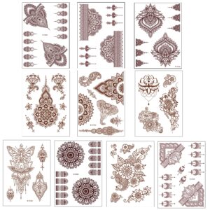 10 pcs henna tattoo kit temporary tattoo adul stickers lace pattern fake tattoos henna sticker for women girls diy on body face arms legs