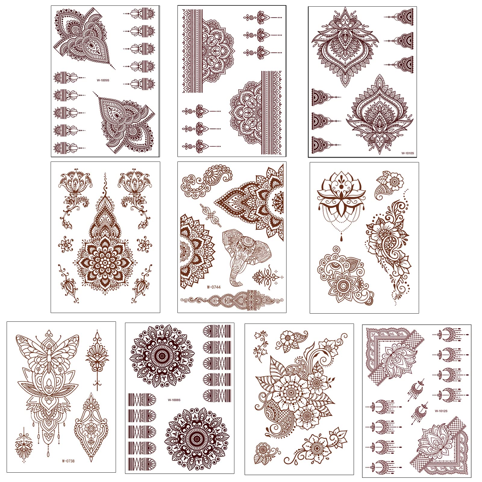 10 Pcs Henna Tattoo Kit Temporary Tattoo Adul Stickers Lace Pattern Fake Tattoos Henna Sticker for Women Girls DIY on Body Face Arms Legs