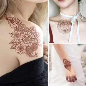 10 Pcs Henna Tattoo Kit Temporary Tattoo Adul Stickers Lace Pattern Fake Tattoos Henna Sticker for Women Girls DIY on Body Face Arms Legs