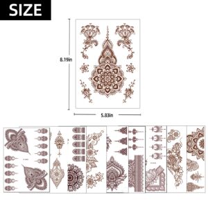 10 Pcs Henna Tattoo Kit Temporary Tattoo Adul Stickers Lace Pattern Fake Tattoos Henna Sticker for Women Girls DIY on Body Face Arms Legs