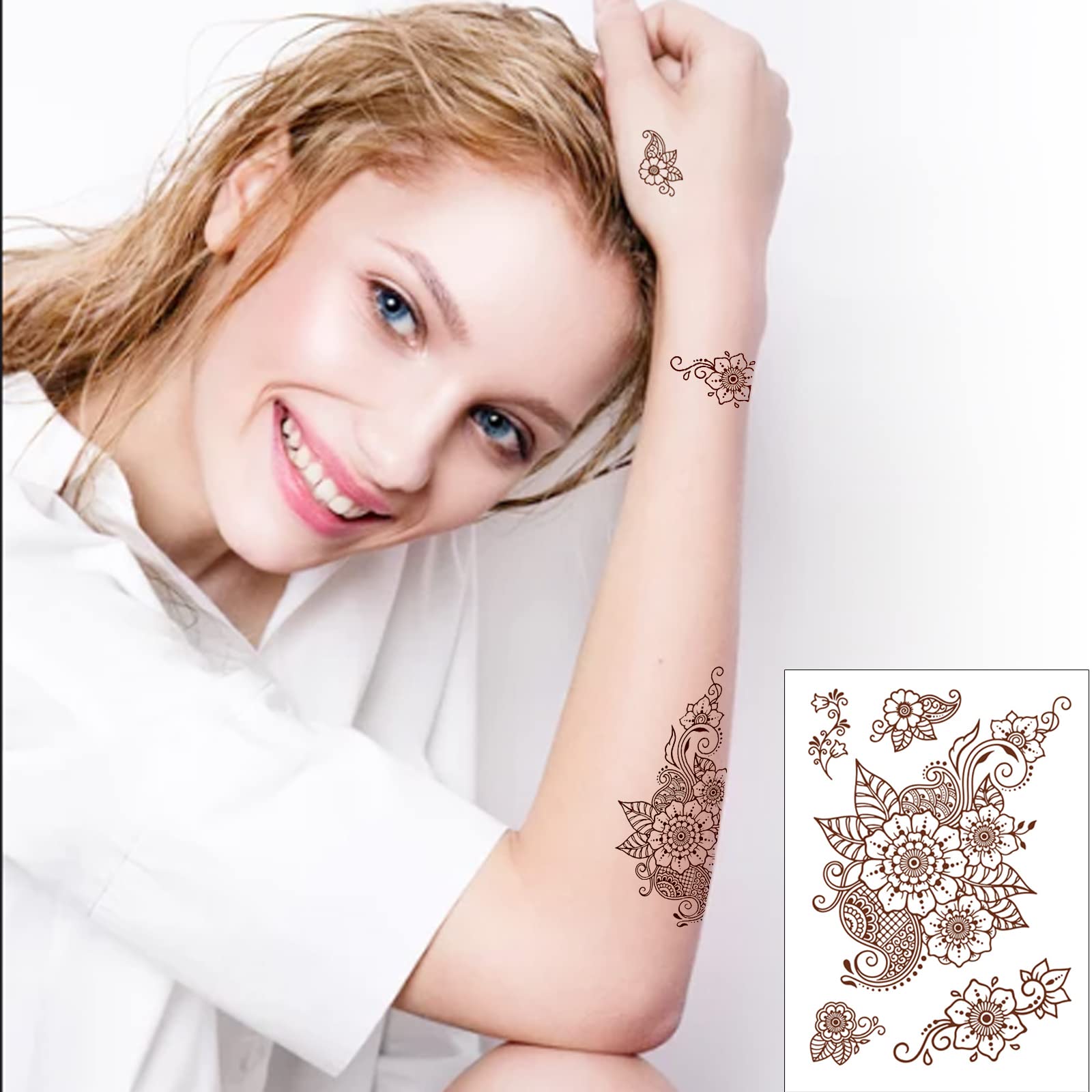 10 Pcs Henna Tattoo Kit Temporary Tattoo Adul Stickers Lace Pattern Fake Tattoos Henna Sticker for Women Girls DIY on Body Face Arms Legs