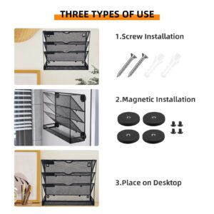 Paddsun 4-Tier Magnetic File Holder Wall File Organizer, Magnetic File Holder for Refrigerator, No Drilling Installation Magnetic Mail Holder for File Cabinets, Whiteboard for Office Home