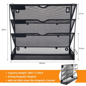 Paddsun 4-Tier Magnetic File Holder Wall File Organizer, Magnetic File Holder for Refrigerator, No Drilling Installation Magnetic Mail Holder for File Cabinets, Whiteboard for Office Home