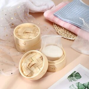 Lyellfe 3 Pack Bamboo Bar Holder, Natural Soap Dishes with Lid Foaming Net, Round Handmade Shampoo Soap Tray Saver Box, Mini Snack Steamer Container for Travel, Bathroom, Shower