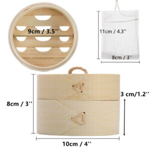 Lyellfe 3 Pack Bamboo Bar Holder, Natural Soap Dishes with Lid Foaming Net, Round Handmade Shampoo Soap Tray Saver Box, Mini Snack Steamer Container for Travel, Bathroom, Shower