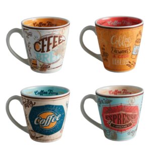 corona mugs set of 4 | perfect for coffee and tea lovers | coffee moments 12.4 oz -370cc | ceramic | multicolored momentos de cafe