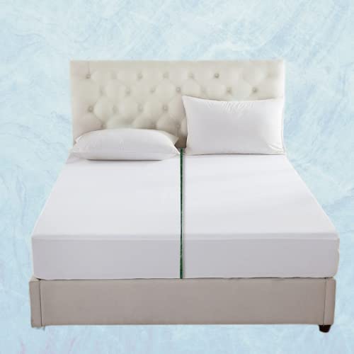 Split Queen Mattress Protector for Adjustable Bed- Soft Cooling Waterproof Noiseless Fully Split Queen Mattress Cover [2-PC 30" x 80"], 10-Inch Deep Pockets Terry Cotton Surface - White