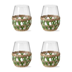 tag perfectly clear island 16 ounce glass stemless wine tumbler with green lattice sleeve set of 4