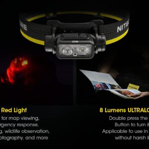 Nitecore NU43 Rechargeable Headlamp, 1400 lumens USB-C Bright Lightweight for Camping, Running, or Working, with Spotlight, Floodlight, Red Light