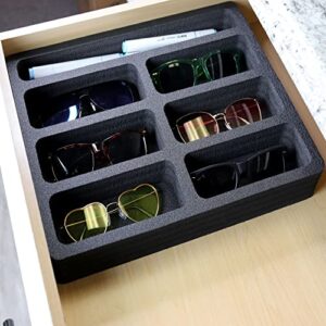 polar whale sunglasses drawer organizer tray insert for home bedroom bathroom vanity dresser counter table waterproof washable black foam 6 compartment 11.5 x 14.5 inches