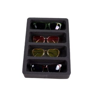 Polar Whale Sunglasses Drawer Organizer Tray Insert for Home Bedroom Bathroom Vanity Dresser Counter Table Waterproof Washable Black Foam 4 Compartment 8.25 x 12 Inches