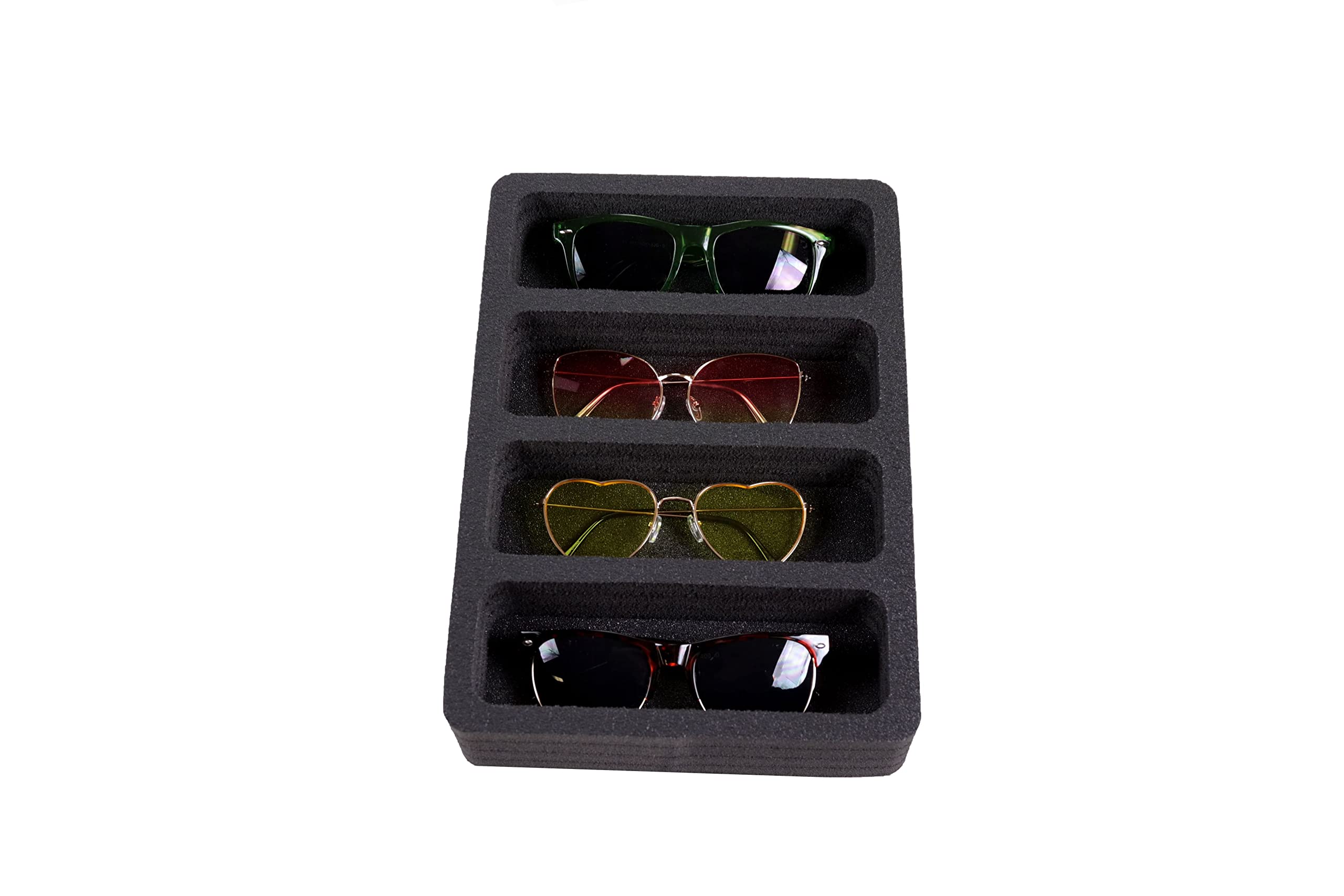 Polar Whale Sunglasses Drawer Organizer Tray Insert for Home Bedroom Bathroom Vanity Dresser Counter Table Waterproof Washable Black Foam 4 Compartment 8.25 x 12 Inches