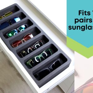 Polar Whale Sunglasses Drawer Organizer Tray Insert for Home Bedroom Bathroom Vanity Dresser Counter Table Waterproof Washable Black Foam 7 Compartment 8.25 x 20 Inches