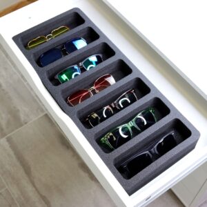 Polar Whale Sunglasses Drawer Organizer Tray Insert for Home Bedroom Bathroom Vanity Dresser Counter Table Waterproof Washable Black Foam 7 Compartment 8.25 x 20 Inches