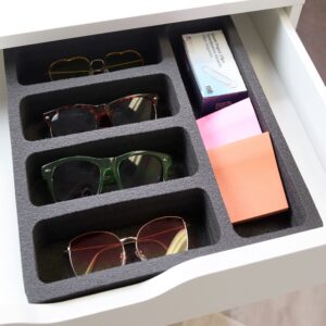 Polar Whale Sunglasses Drawer Organizer Tray Insert for Home Bedroom Bathroom Vanity Dresser Counter Table Waterproof Washable Black Foam 5 Compartment 12 x 12 Inches