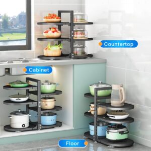 Pots and Pans Organizer for Cabinet, 6 Tier Snap-on and Adjustable Pan Organizer Rack for Under Cabinet, Pot Organizer for Kitchen Storage, Pot Lid Organizer with Panels (6 Tier, Round)