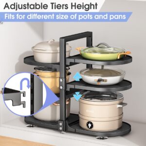 Pots and Pans Organizer for Cabinet, 6 Tier Snap-on and Adjustable Pan Organizer Rack for Under Cabinet, Pot Organizer for Kitchen Storage, Pot Lid Organizer with Panels (6 Tier, Round)