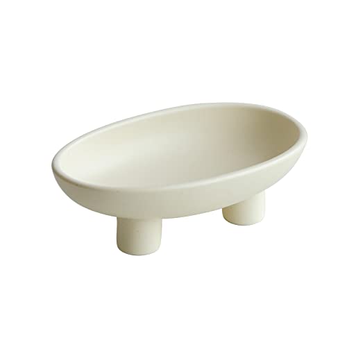 WENSHUO Three-Legs Vanity Tray, Bathroom Soap Dishes, 7-inch Oval, Matte Crème