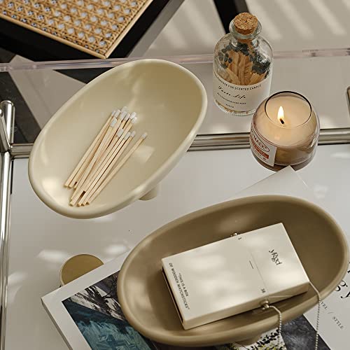 WENSHUO Three-Legs Vanity Tray, Bathroom Soap Dishes, 7-inch Oval, Matte Crème