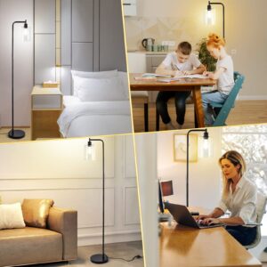 Litake Industrial Floor Lamp, Dimmable Modern Standing Lamp with Clear Glass Shade, Black Tall Lamp with Remote & Foot Control, LED Bright Corner Lamp with 6W Bulb for Living Room Bedroom Office