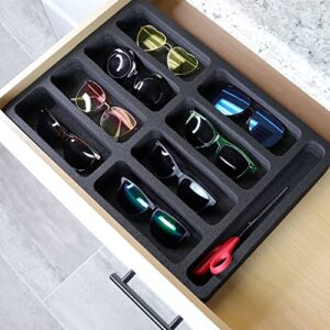 polar whale sunglasses drawer organizer tray insert for home bedroom bathroom vanity dresser counter table waterproof washable black foam 8 compartment 12.6 x 17.9 inches