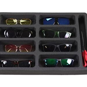 Polar Whale Sunglasses Drawer Organizer Tray Insert for Home Bedroom Bathroom Vanity Dresser Counter Table Waterproof Washable Black Foam 8 Compartment 12.6 x 17.9 Inches