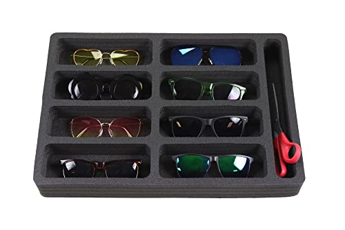 Polar Whale Sunglasses Drawer Organizer Tray Insert for Home Bedroom Bathroom Vanity Dresser Counter Table Waterproof Washable Black Foam 8 Compartment 12.6 x 17.9 Inches