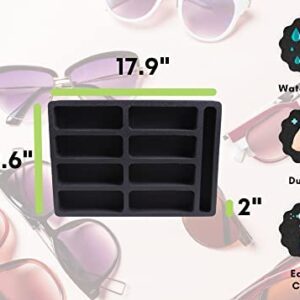 Polar Whale Sunglasses Drawer Organizer Tray Insert for Home Bedroom Bathroom Vanity Dresser Counter Table Waterproof Washable Black Foam 8 Compartment 12.6 x 17.9 Inches