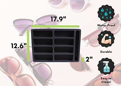 Polar Whale Sunglasses Drawer Organizer Tray Insert for Home Bedroom Bathroom Vanity Dresser Counter Table Waterproof Washable Black Foam 8 Compartment 12.6 x 17.9 Inches