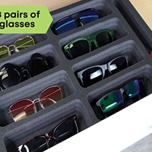 Polar Whale Sunglasses Drawer Organizer Tray Insert for Home Bedroom Bathroom Vanity Dresser Counter Table Waterproof Washable Black Foam 8 Compartment 12.6 x 17.9 Inches