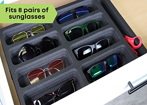 Polar Whale Sunglasses Drawer Organizer Tray Insert for Home Bedroom Bathroom Vanity Dresser Counter Table Waterproof Washable Black Foam 8 Compartment 12.6 x 17.9 Inches