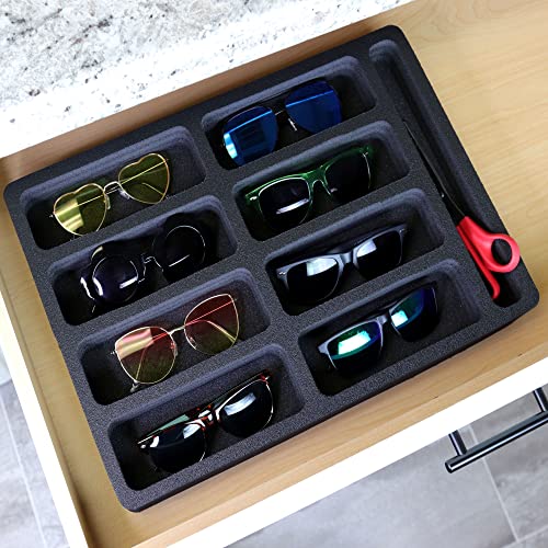 Polar Whale Sunglasses Drawer Organizer Tray Insert for Home Bedroom Bathroom Vanity Dresser Counter Table Waterproof Washable Black Foam 8 Compartment 12.6 x 17.9 Inches