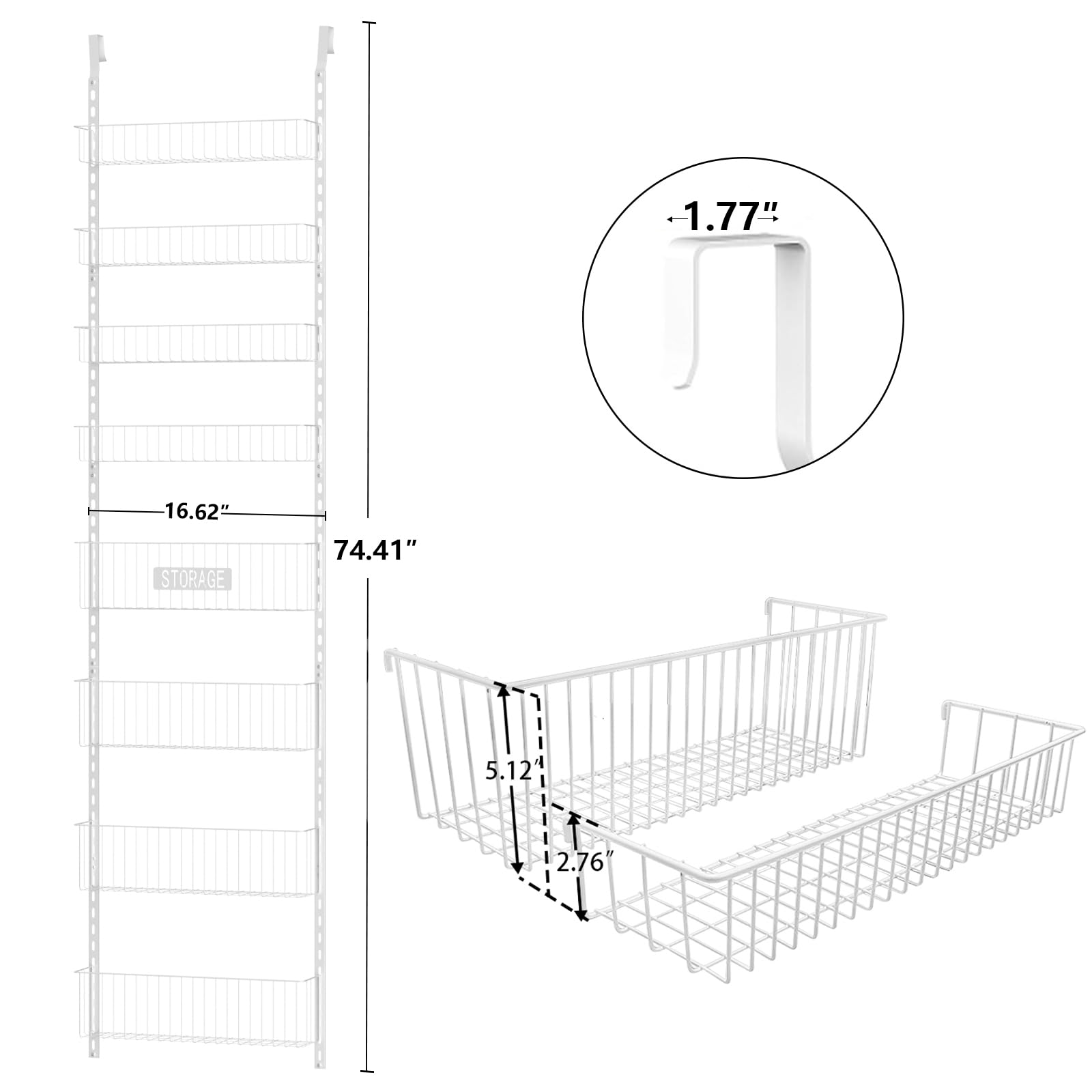 Shengsite Over Door Pantry Organizer, Detachable Alloy Steel Storage Rack, 4 Large and 4 Small Baskets, Ideal for Kitchen, Bathroom, Table Food Storage