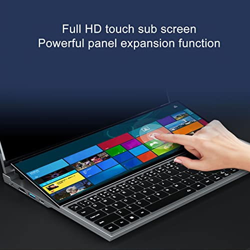 Qinlorgo Double Screen Laptop, 256G Solid State Laptop Computer 8G RAM 14 Inch Touch Sub Screen for Entertainment (US Plug)