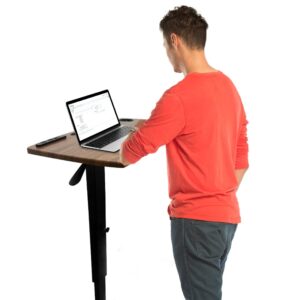 Over bed Table Pneumatic Adjustable Height Stand Desk with hidden wheels USB Ports Pad slot Mobile Laptop Standing Desk Cart, Podium table (Wanult, 32X16 inshes)