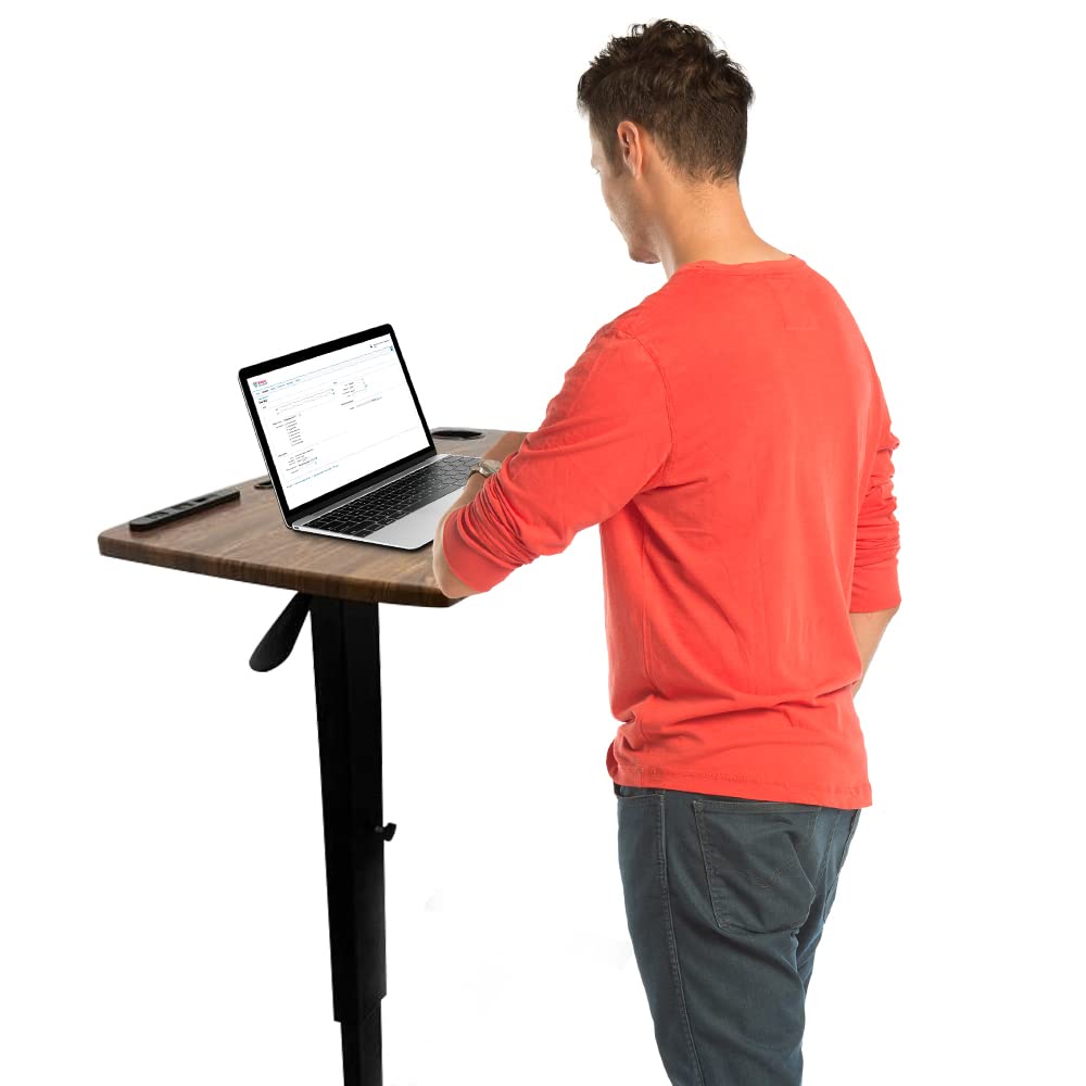 Over bed Table Pneumatic Adjustable Height Stand Desk with hidden wheels USB Ports Pad slot Mobile Laptop Standing Desk Cart, Podium table (Wanult, 32X16 inshes)