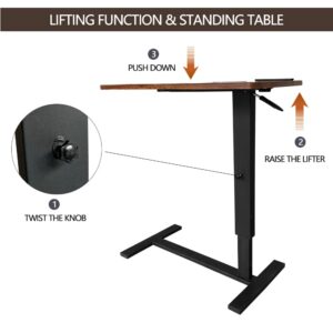 Over bed Table Pneumatic Adjustable Height Stand Desk with hidden wheels USB Ports Pad slot Mobile Laptop Standing Desk Cart, Podium table (Wanult, 32X16 inshes)