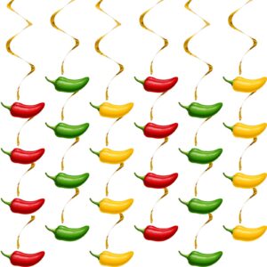 30 pieces chili pepper whirls cinco de mayo pepper decorations for fiesta party mexico spiral hanging party streamers for decor mexican party accessories (red, yellow, green)