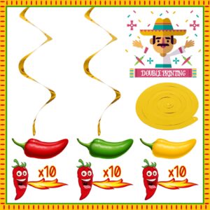 30 Pieces Chili Pepper Whirls Cinco de Mayo Pepper Decorations for Fiesta Party Mexico Spiral Hanging Party Streamers for Decor Mexican Party Accessories (Red, Yellow, Green)