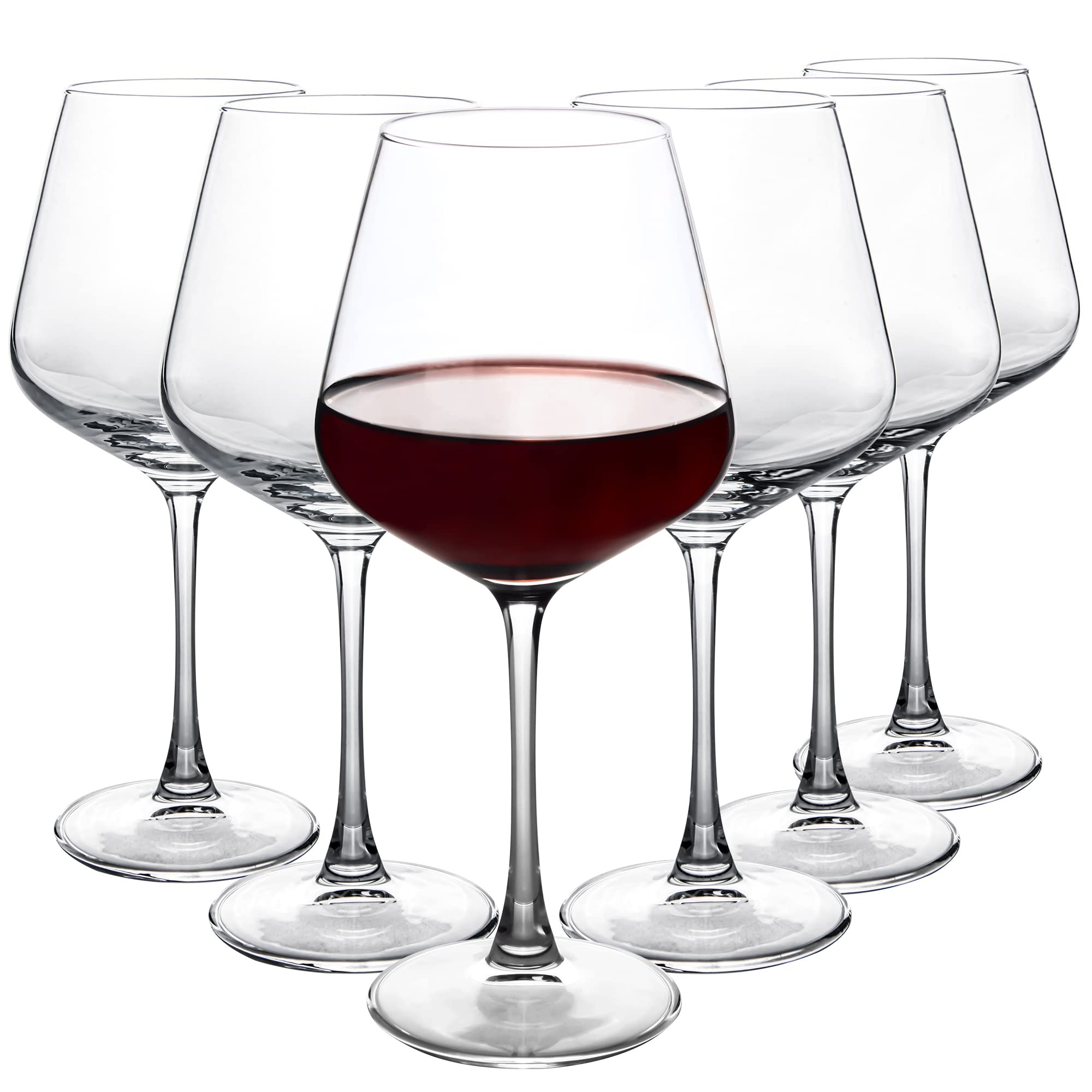 CZUMJJ Wine Glasses Set of 6, Long Stem Burgundy Wine Glasses for Dinner Party, Wedding, Dishwasher Safe - 19.5 oz