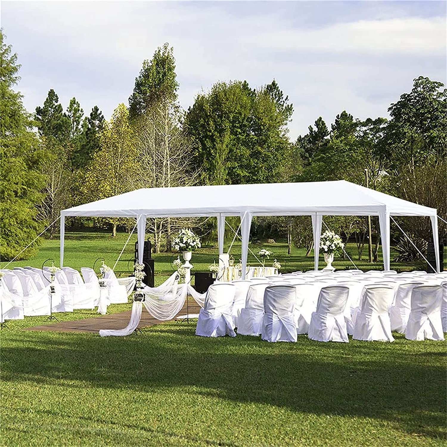 Fujampe 10x30 Party Tent Waterproof Outdoor Canopy Tent White Wedding Tents for Parties BBQ Patio Gazebo Shelter Canopy Events Tent with 5 Sidewalls (10' x 30' with 5 Side Walls)