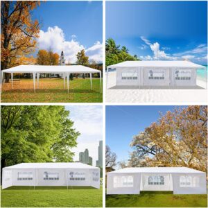 Fujampe 10x30 Party Tent Waterproof Outdoor Canopy Tent White Wedding Tents for Parties BBQ Patio Gazebo Shelter Canopy Events Tent with 5 Sidewalls (10' x 30' with 5 Side Walls)