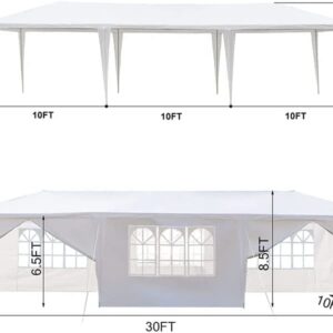 Fujampe 10x30 Party Tent Waterproof Outdoor Canopy Tent White Wedding Tents for Parties BBQ Patio Gazebo Shelter Canopy Events Tent with 5 Sidewalls (10' x 30' with 5 Side Walls)