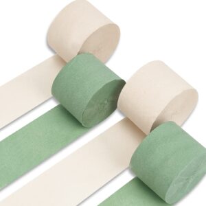 partywoo crepe paper streamers 4 rolls 328ft, pack of sage green and ivory crepe paper for party decorations, wedding decoration, birthday decorations, baby shower decorations (1.8 inch x 82 ft/roll)