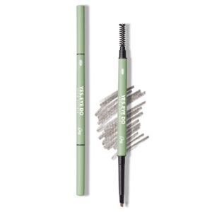 gray eyebrow pencil liner, ultra slim eyebrow pencil automatic brow definer long lasting, waterproof micro fine triangle tip double head brow sculptor for natural eye brow lamination makeup look, grey, yes.eye do