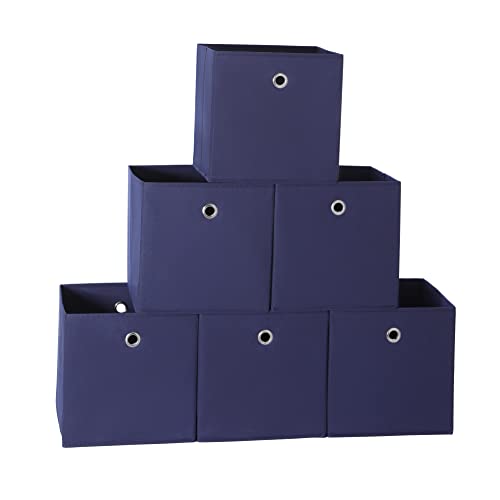 Rabtero Foldable Storage Cubes, Collapsible Cloth Baskets Open Storage Bins for Home Tidy and Storage-Navy Blue, 6 Packs, 11 inches