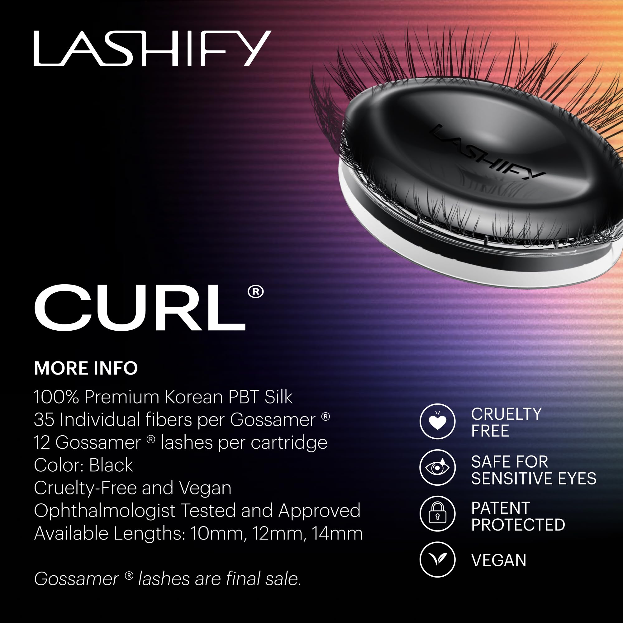 Lashify Curl 12mm Gossamer DIY Eyelash Extensions Refill, Black, Easy False Eyelashes for a Natural Look